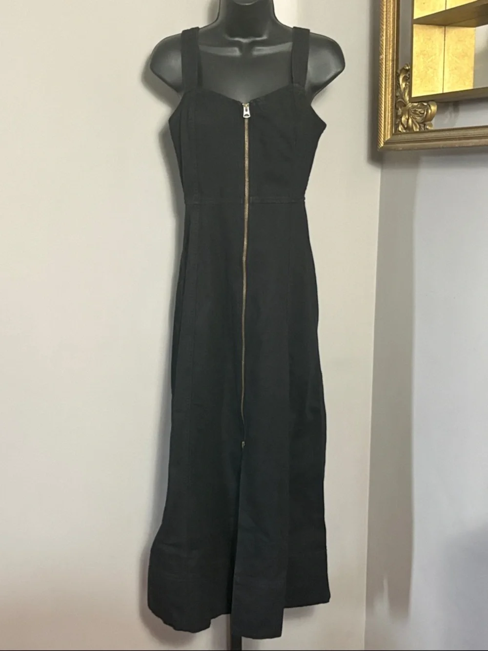 NEW GAP Small Petite SP UltraSoft Denim Zip Front Maxi Dress Black Wash NWT - Picture 2 of 7
